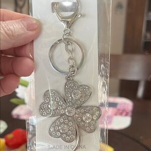 New Silver Rhinestone Clover Keychain or bag charm